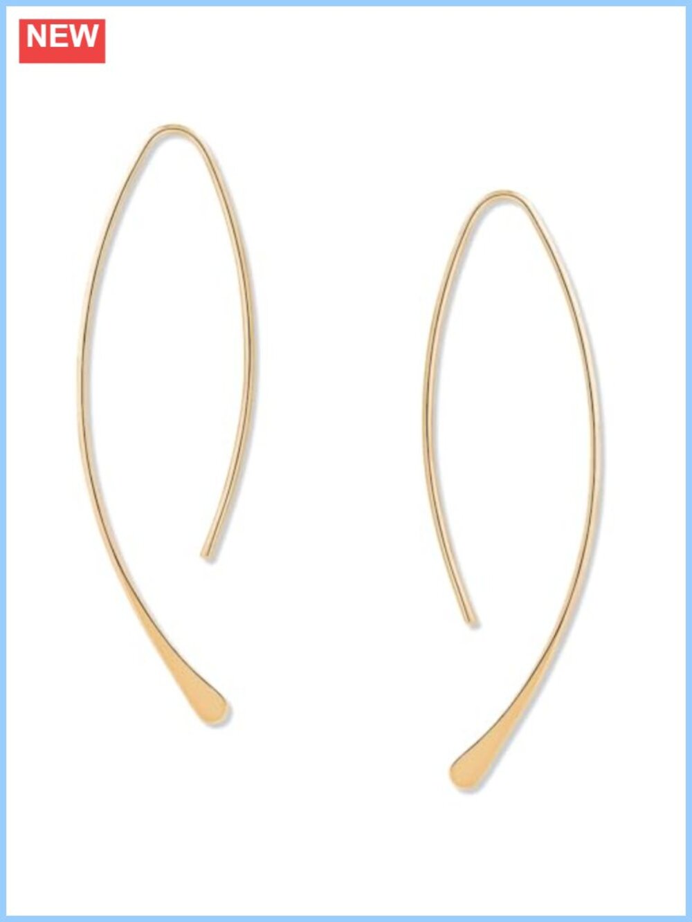 18K Gold Plated Threader Earrings Lightweight Wire Hoop Drop Dangle